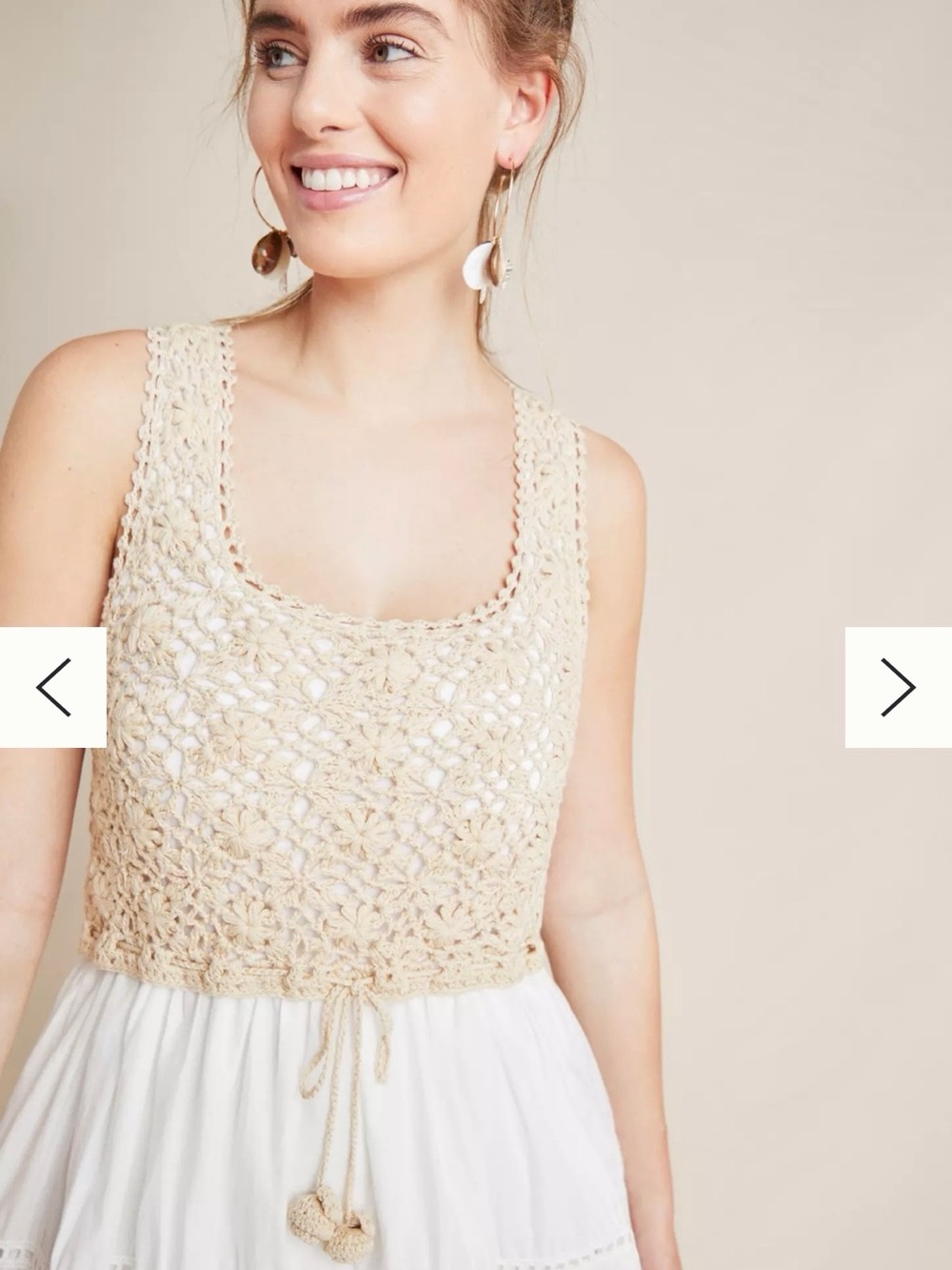 Anthropologie Beckett Beige Crochet Tank Top with White Eyelet Skirt Dress